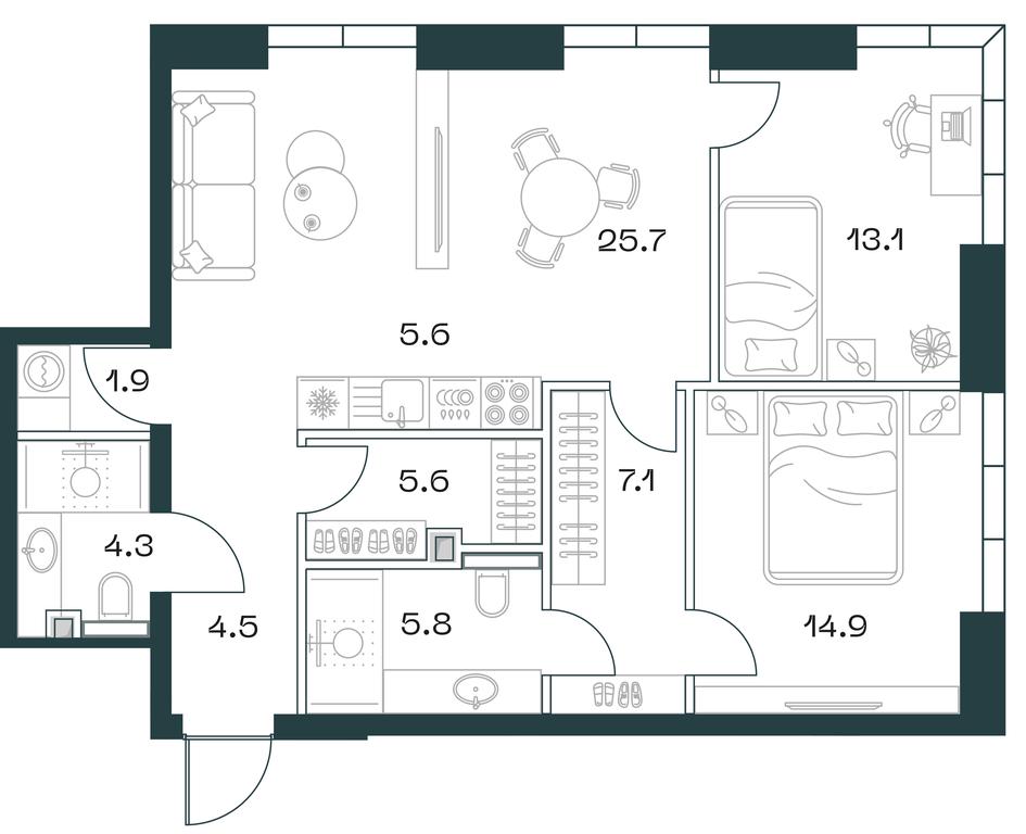 2-BD Apartment Sale, 88.5 sq. m. at SHIFT, 2nd Donskoy Drive, 10, Moscow, Russia #1