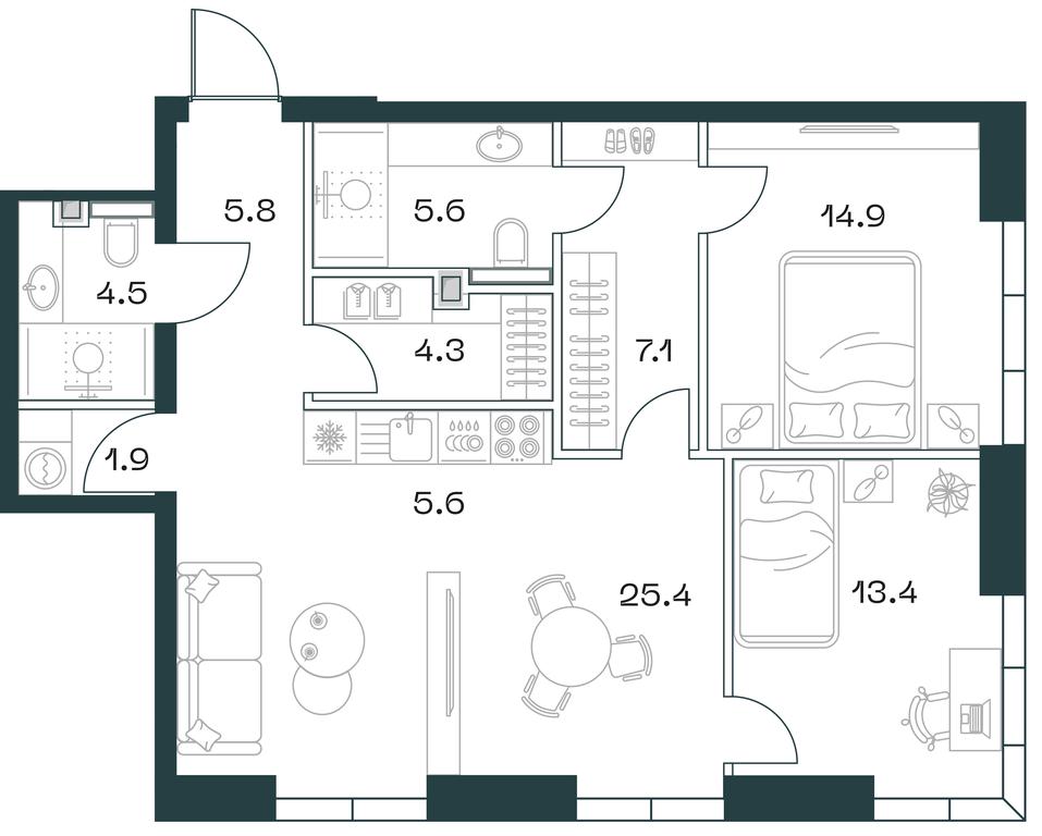2-BD Apartment Sale, 88.3 sq. m. at SHIFT, 2nd Donskoy Drive, 10, Moscow, Russia #1