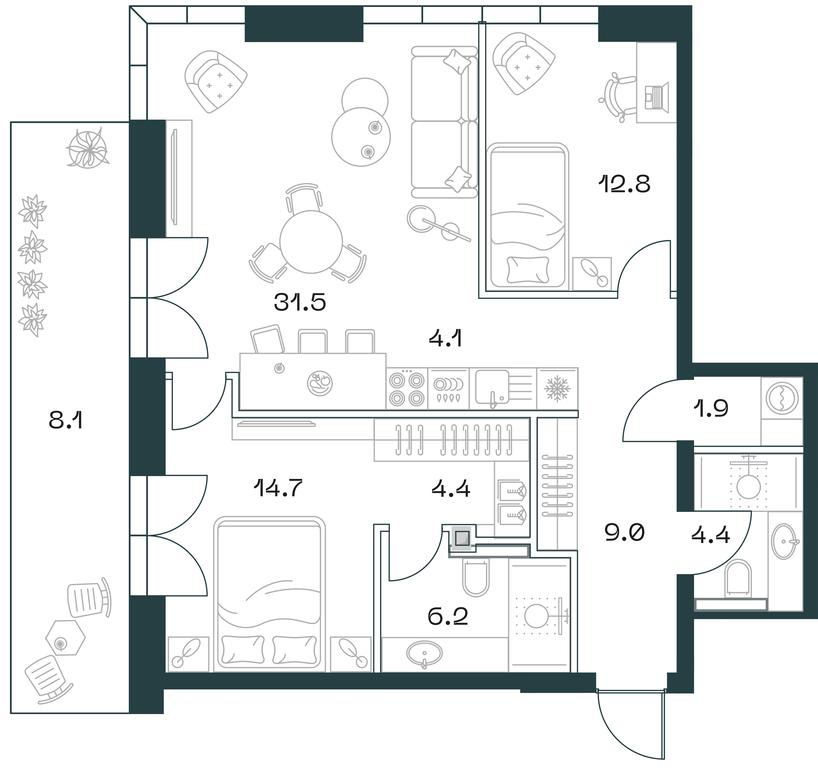2-BD Apartment Sale, 96.4 sq. m. at SHIFT, 2nd Donskoy Drive, 10, Moscow, Russia #1