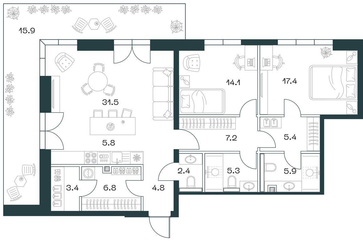 2-BD Apartment Sale, 125.8 sq. m. at SHIFT, 2nd Donskoy Drive, 10, Moscow, Russia #1
