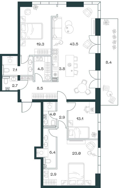 3-BD Apartment Sale, 150.1 sq. m. at SHIFT, 2nd Donskoy Drive, 10, Moscow, Russia #1