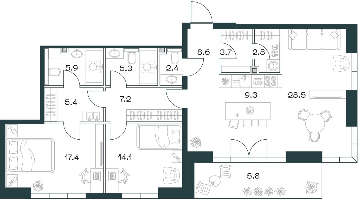 2-BD Apartment Sale, 116.4 sq. m. at SHIFT, 2nd Donskoy Drive, 10, Moscow, Russia #1