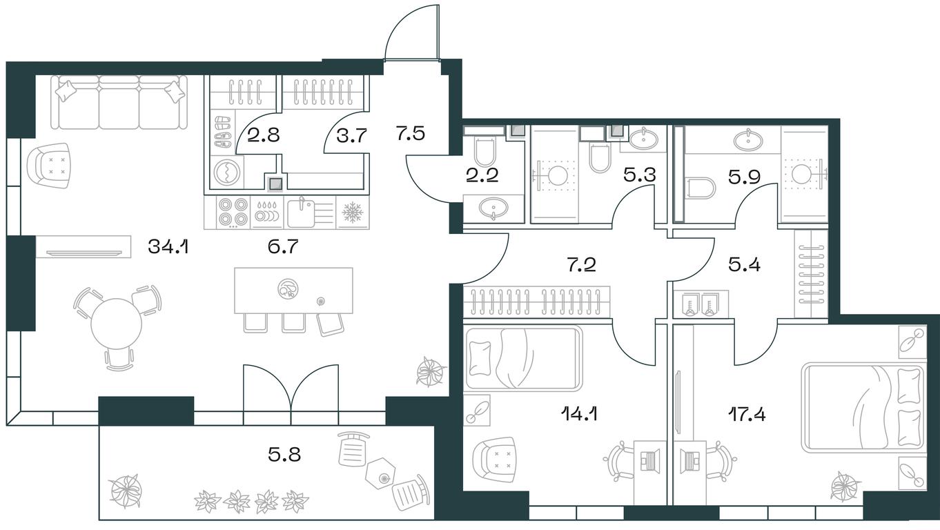 2-BD Apartment Sale, 116.4平方米 at SHIFT, 2nd Donskoy Drive, 10, Moscow, Russia #1
