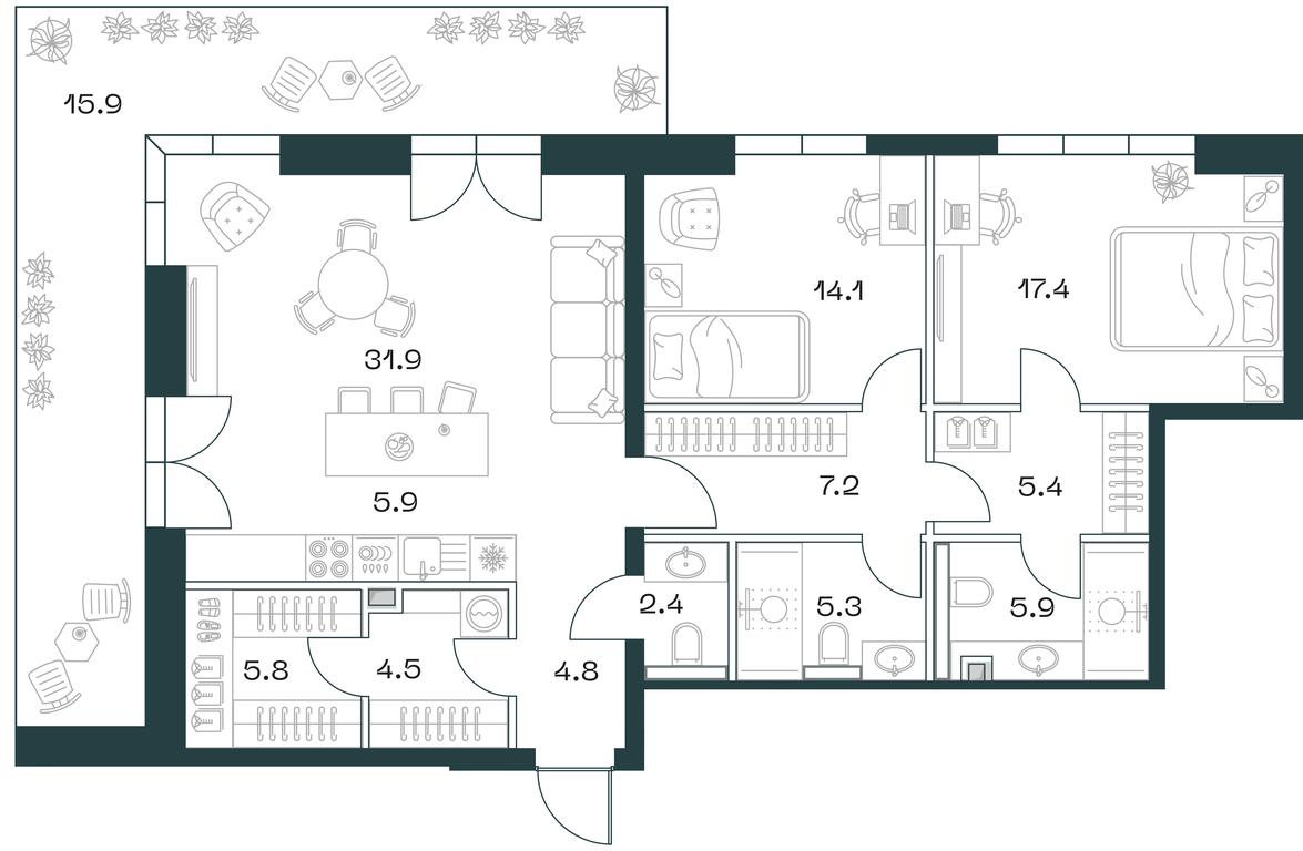 2-BD Apartment Sale, 125.9平方米 at SHIFT, 2nd Donskoy Drive, 10, Moscow, Russia #1