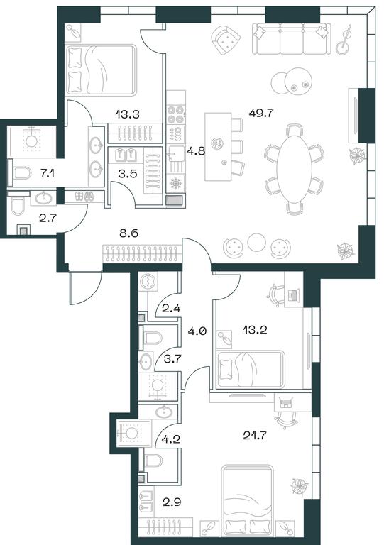 3-BD Apartment Sale, 141.8 sq. m. at SHIFT, 2nd Donskoy Drive, 10, Moscow, Russia #1