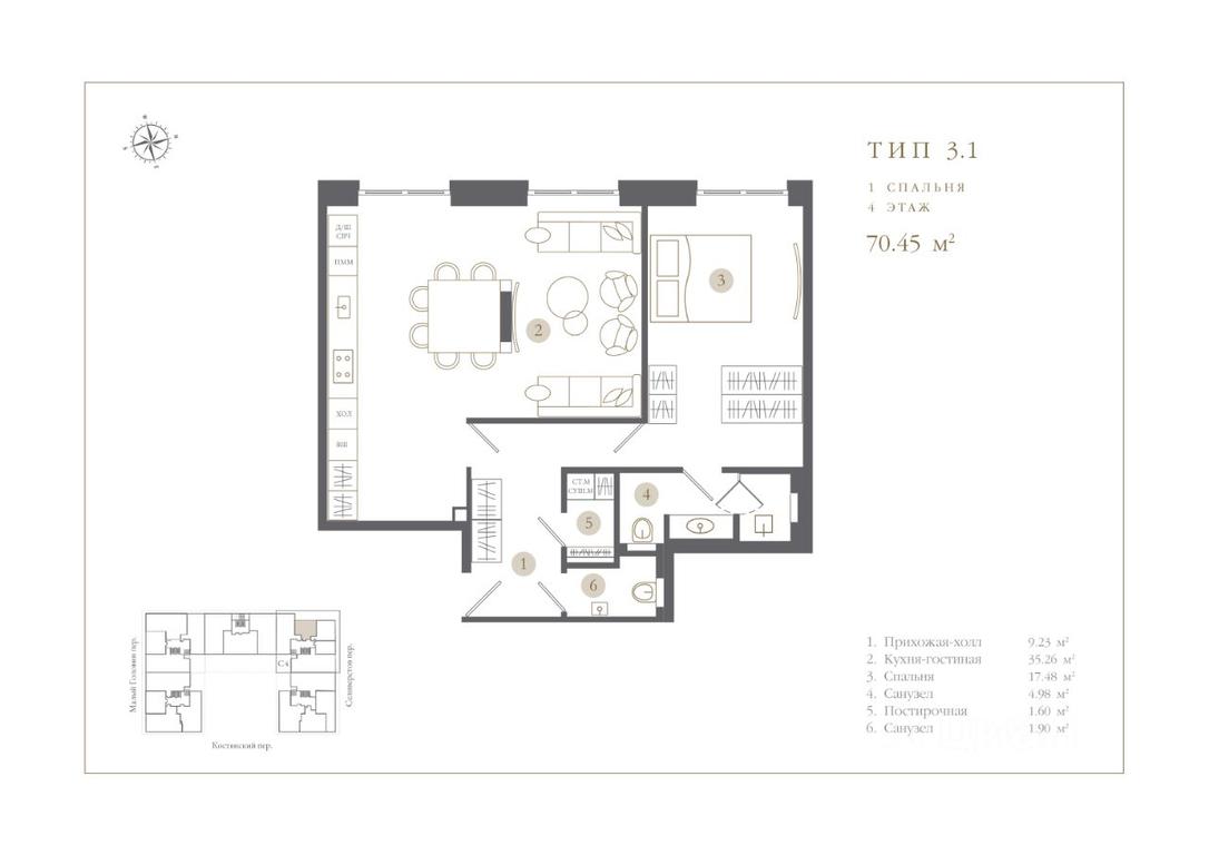Apartment Sale, 70.5 sq. m. at Klubny dom TURGENEV (Turgenev), Kostyansky Lane, 13, Moscow, Russia #1