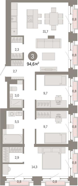 3-BD Apartment Sale, 94.6平方米 at Kvartal Metronom, Tagilskaya Street, Moscow, Russia #1