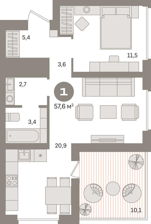 1-BD Apartment Sale, 57.6平方米 at Kvartal Izdanie, Perovskoye Highway, Moscow, Russia #1 1-BD Apartment Sale, 57.6平方米 at Kvartal Izdanie, Perovskoye Highway, Moscow, Russia #1