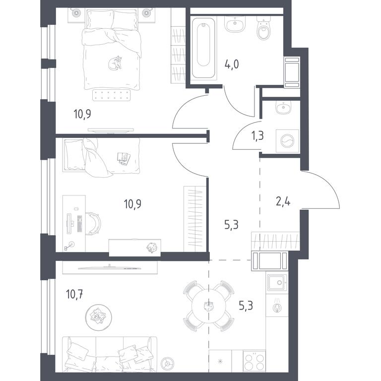 1-BD Apartment Sale, 50.1平方米 at Mytishchi Park, Silikatnaya ulitsa, 41к3, Mytischi, Moscow Region, Russia #1