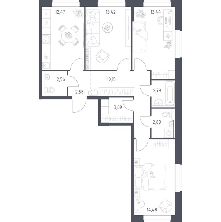 2-BD Apartment Sale, 78.47 sq. m. at Prigorod Lesnoe, Molodyozhny bulvar, 6, derevnya Misaylovo, Leninskiy City District, Moscow Region, Russia #1