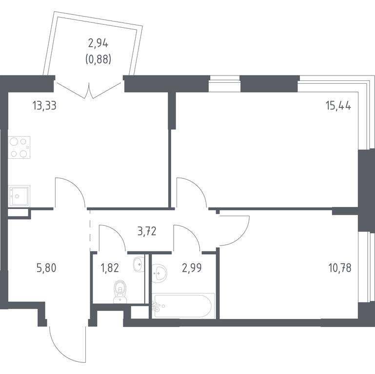 1-BD Apartment Sale, 54.76 sq. m. at Kvartal Marino, kvartal № 175, 1с1, Filimonkovskoye Municipal Formation, Moscow, Russia #1