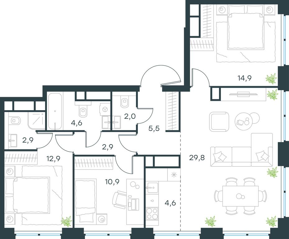 3-BD Apartment Sale, 91 sq. m. at Level Zvenigorodskaya, 3rd Silikatny Drive, 6к1, Moscow, Russia #1