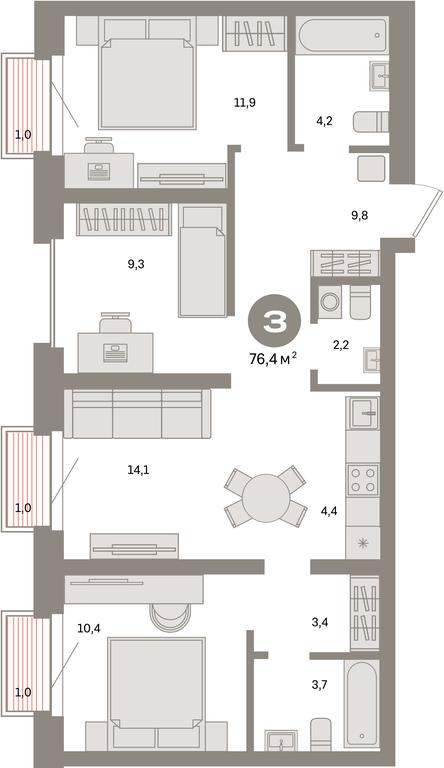 3-BD Apartment Sale, 76.4 sq. m. at Kvartal Metronom, Tagilskaya Street, Moscow, Russia #1 3-BD Apartment Sale, 76.4 sq. m. at Kvartal Metronom, Tagilskaya Street, Moscow, Russia #1