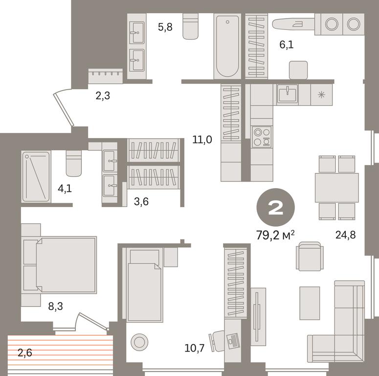 2-BD Apartment Sale, 79.2 sq. m. at Pervy kvartal, Kalinovaya ulitsa, derevnya Sapronovo, Leninskiy City District, Moscow Region, Russia #1