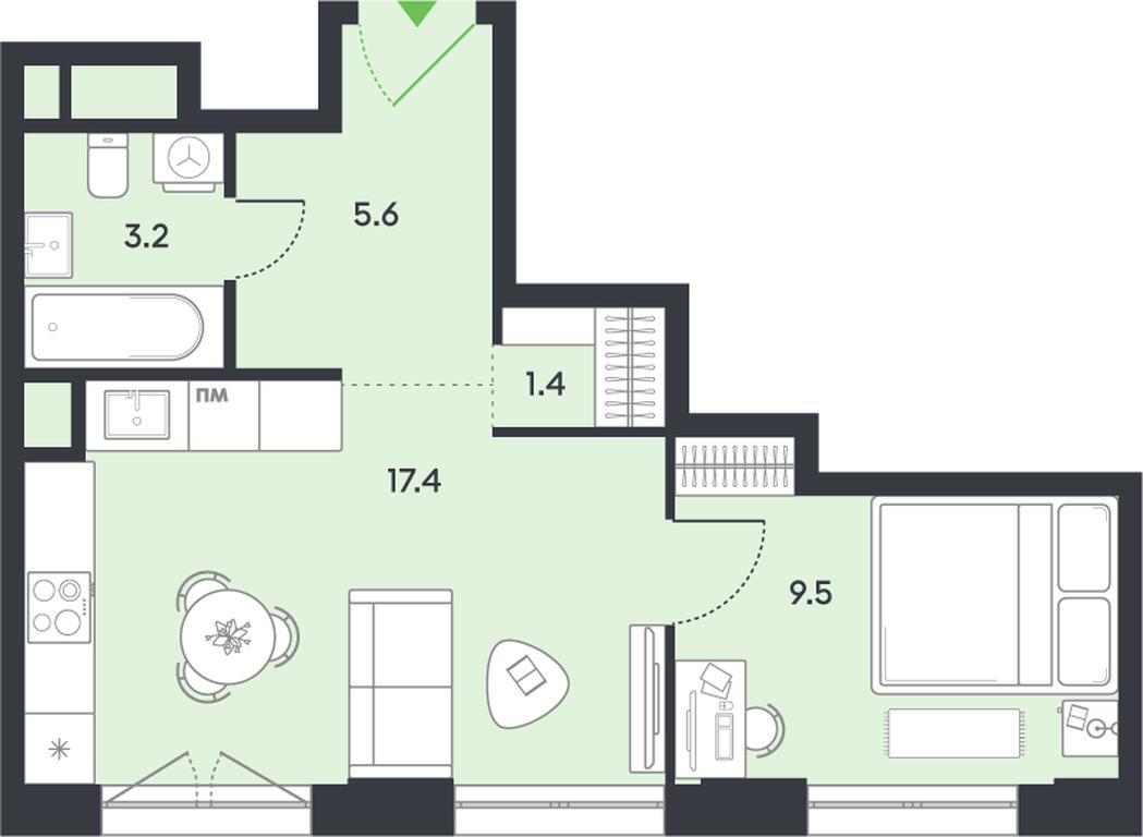 1-BD Apartment Sale, 37.1 sq. m. at balance, Ryazansky Avenue, Moscow, Russia #1