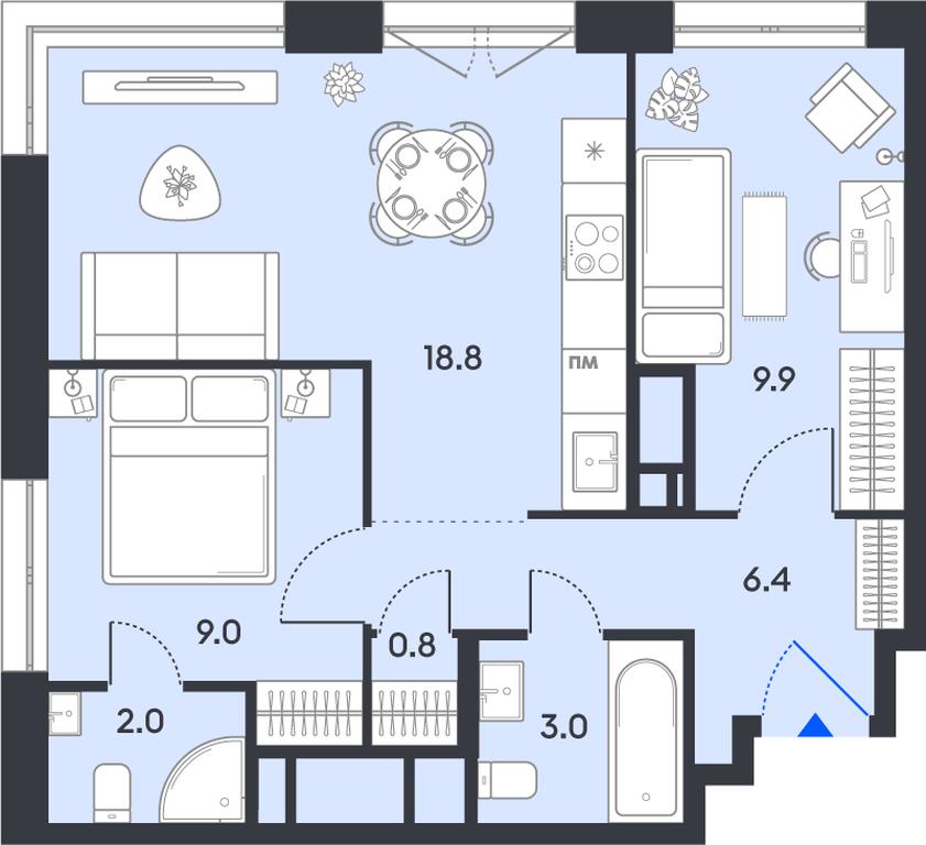 2-BD Apartment Sale, 49.9平方米 at balance, Ryazansky Avenue, Moscow, Russia #1
