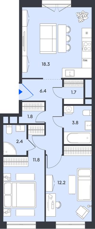 2-BD Apartment Sale, 58.4 sq. m. at balance, Ryazansky Avenue, Moscow, Russia #1