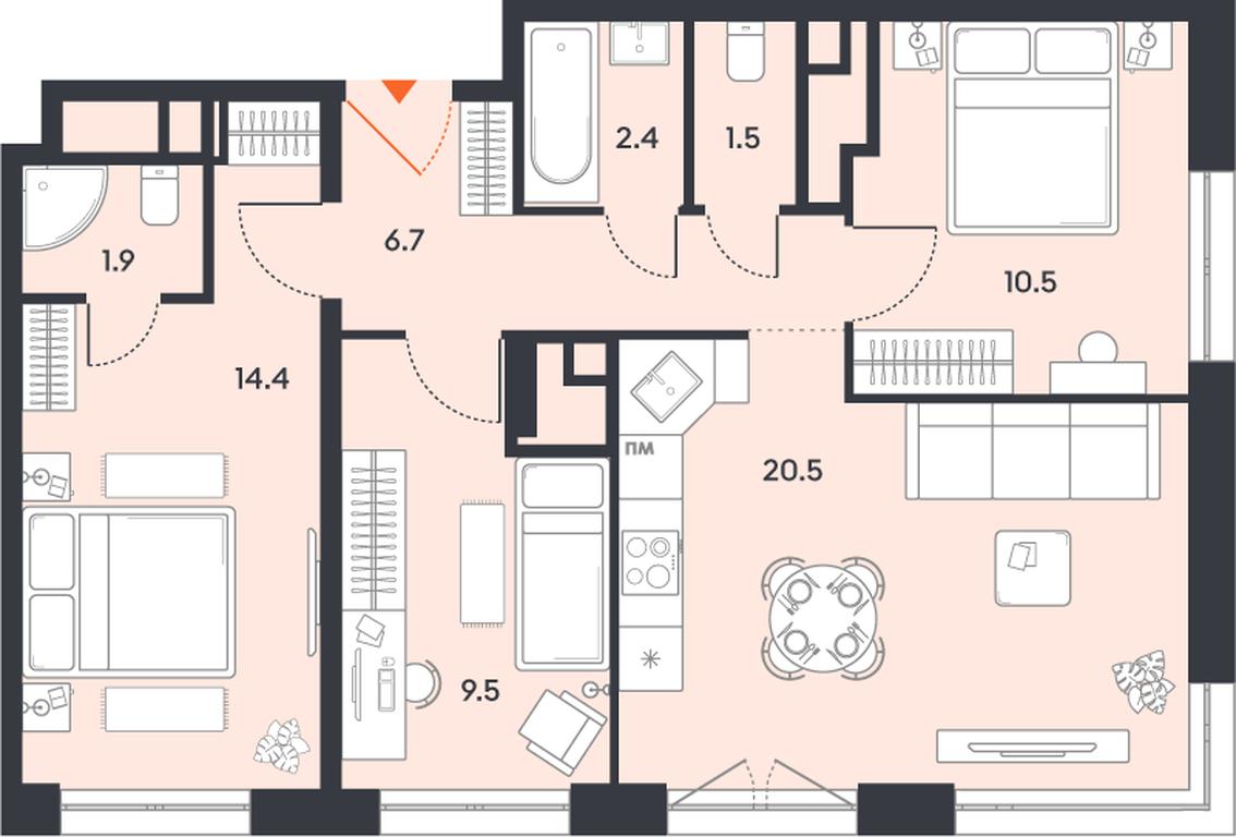 3-BD Apartment Sale, 67.4 sq. m. at balance, Ryazansky Avenue, Moscow, Russia #1 3-BD Apartment Sale, 67.4 sq. m. at balance, Ryazansky Avenue, Moscow, Russia #1