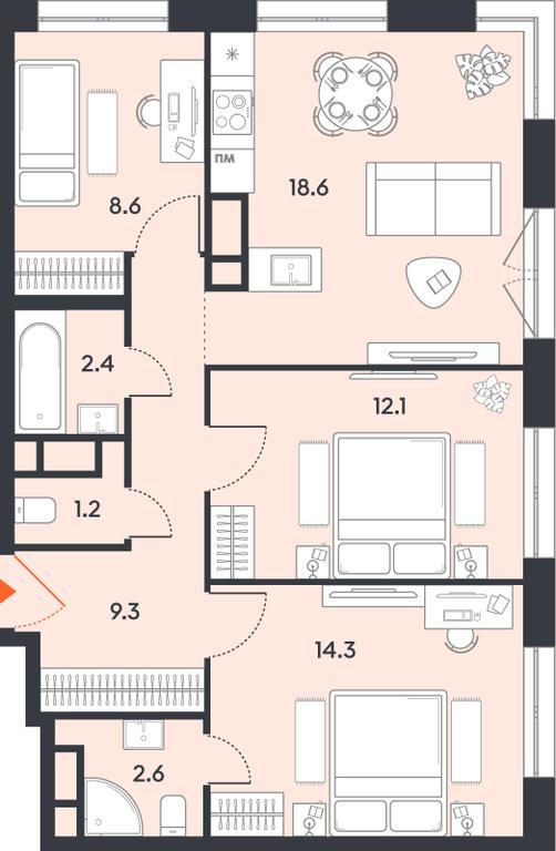 3-BD Apartment Sale, 69.1 sq. m. at balance, Ryazansky Avenue, Moscow, Russia #1 3-BD Apartment Sale, 69.1 sq. m. at balance, Ryazansky Avenue, Moscow, Russia #1