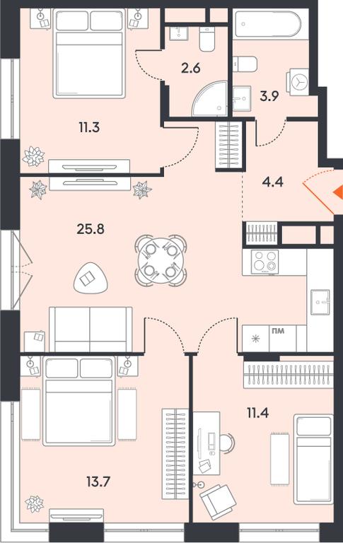 3-BD Apartment Sale, 73.1 sq. m. at balance, Ryazansky Avenue, Moscow, Russia #1 3-BD Apartment Sale, 73.1 sq. m. at balance, Ryazansky Avenue, Moscow, Russia #1