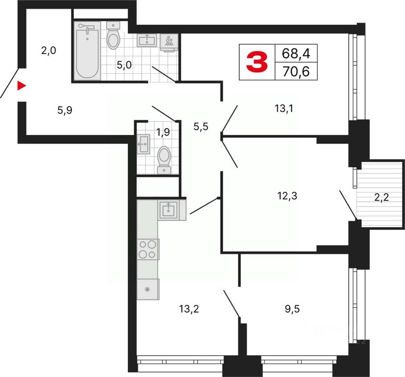 2-BD Apartment Sale, 70.6平方米 at Bestseller, ZhK Bestseller, Moscow, Russia #1 2-BD Apartment Sale, 70.6平方米 at Bestseller, ZhK Bestseller, Moscow, Russia #1