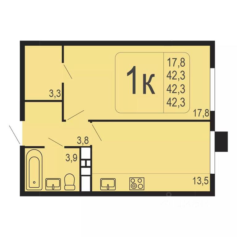 Apartment Sale, 42.3 sq. m. at Frunzenskiy, Frunze Street, 30, mikrorayon Skhodnya, Khimki, Moscow Region, Russia #1