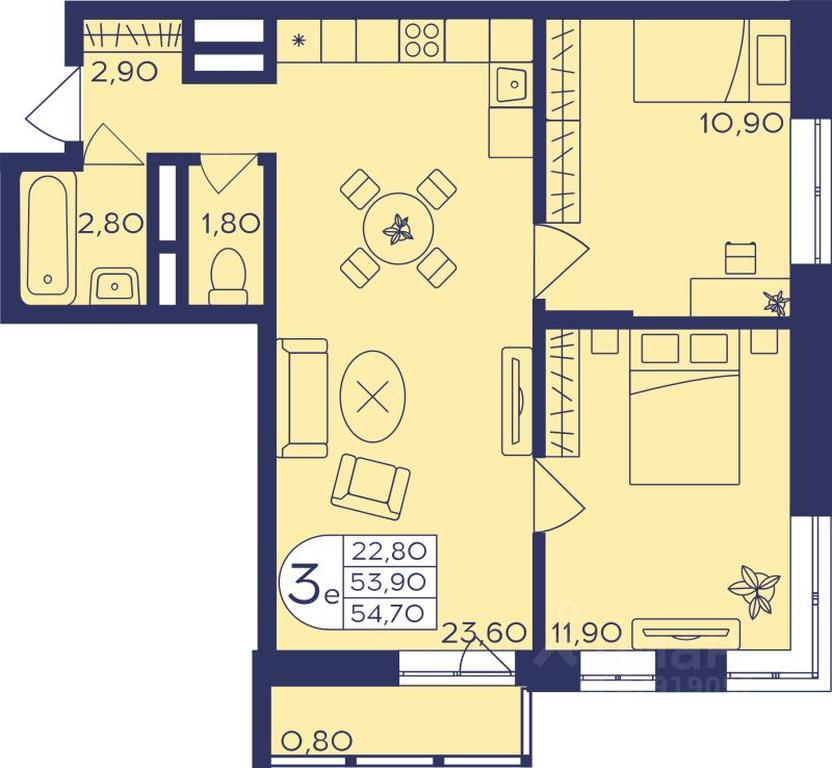 2-BD Apartment Sale, 54.2 sq. m. at Geroev, prospekt Geroyev, Zheleznodorozhny Microdistrict, Balashikha, Moscow Region, Russia #1