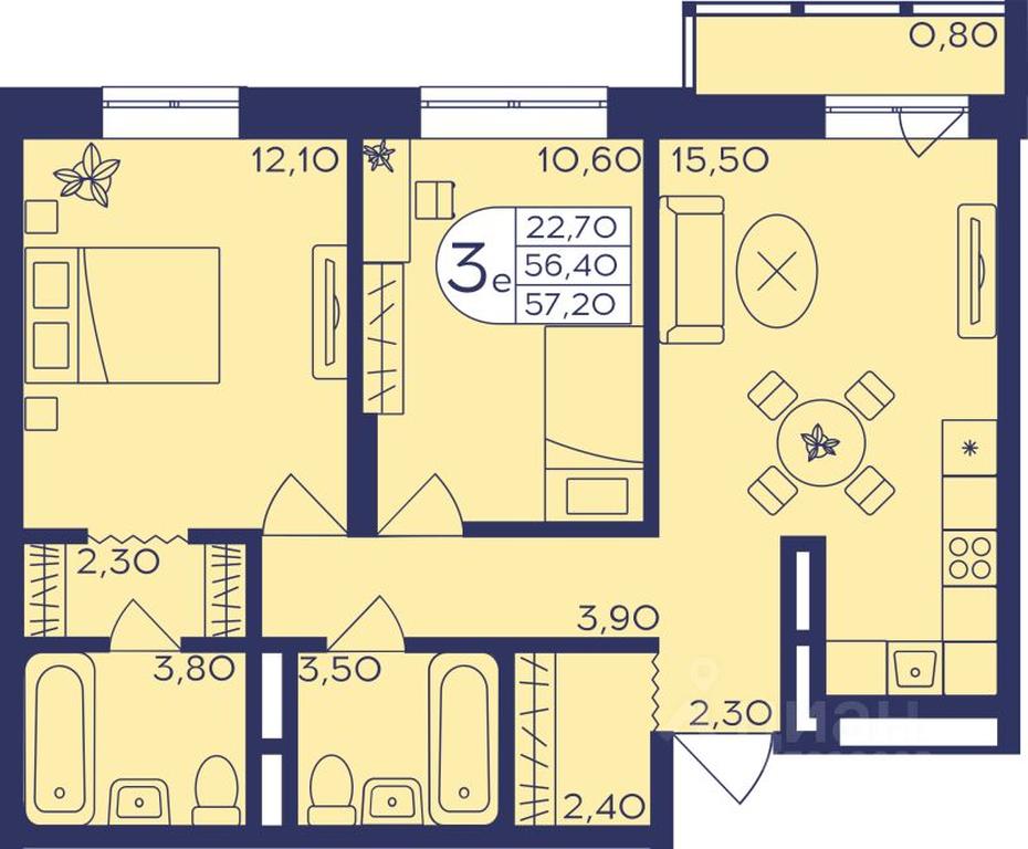 2-BD Apartment Sale, 57.3平方米 at Geroev, prospekt Geroyev, Zheleznodorozhny Microdistrict, Balashikha, Moscow Region, Russia #1 2-BD Apartment Sale, 57.3平方米 at Geroev, prospekt Geroyev, Zheleznodorozhny Microdistrict, Balashikha, Moscow Region, Russia #1