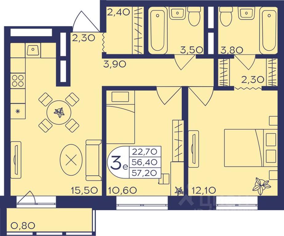 Продажа 2-комн. квартиры, 57,4 м² в ЖК «Героев», проспект Героев, микрорайон Железнодорожный, Балашиха, Московская область, Россия #1