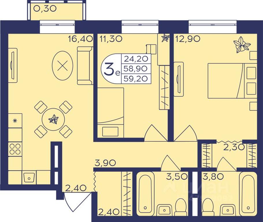 2-BD Apartment Sale, 58.7平方米 at Geroev, prospekt Geroyev, Zheleznodorozhny Microdistrict, Balashikha, Moscow Region, Russia #1 2-BD Apartment Sale, 58.7平方米 at Geroev, prospekt Geroyev, Zheleznodorozhny Microdistrict, Balashikha, Moscow Region, Russia #1
