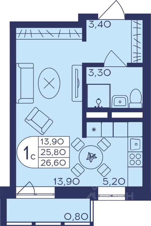 Apartment Sale, 26.4 sq. m. at Geroev, prospekt Geroyev, Zheleznodorozhny Microdistrict, Balashikha, Moscow Region, Russia #1