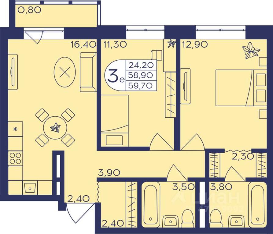2-BD Apartment Sale, 59.5 sq. m. at Geroev, prospekt Geroyev, Zheleznodorozhny Microdistrict, Balashikha, Moscow Region, Russia #1 2-BD Apartment Sale, 59.5 sq. m. at Geroev, prospekt Geroyev, Zheleznodorozhny Microdistrict, Balashikha, Moscow Region, Russia #1