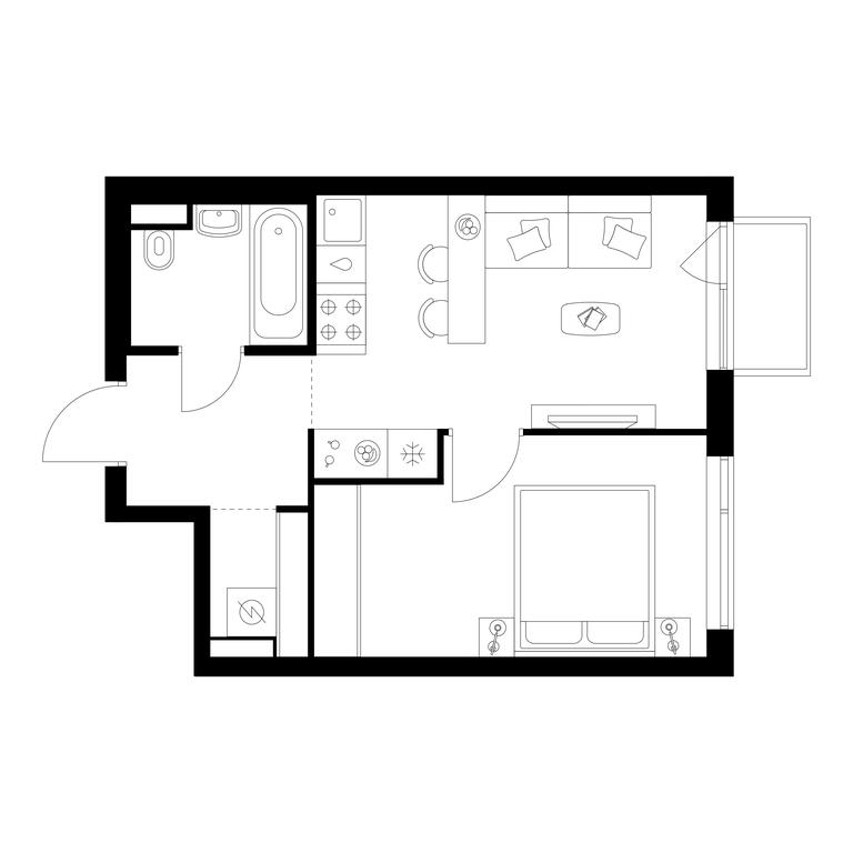 1-BD Apartment Sale, 36.2平方米 at Buninskaja naberezhnaja, ZhK Buninskaya Naberezhnaya, Moscow, Russia #1