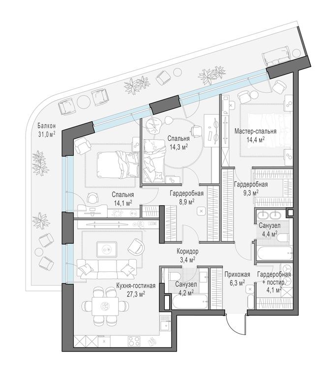 2-BD Apartment Sale, 121.3 sq. m. at Foriver, Simonovskaya Embankment, 3к1, Moscow, Russia #1