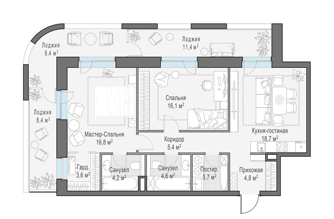 2-BD Apartment Sale, 92.9平方米 at Foriver, Simonovskaya Embankment, 3к1, Moscow, Russia #1 2-BD Apartment Sale, 92.9平方米 at Foriver, Simonovskaya Embankment, 3к1, Moscow, Russia #1