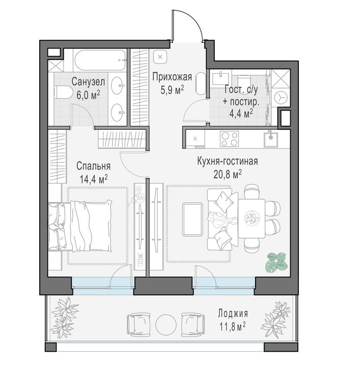 1-BD Apartment Sale, 57.4 sq. m. at Foriver, Simonovskaya Embankment, 3к1, Moscow, Russia #1 1-BD Apartment Sale, 57.4 sq. m. at Foriver, Simonovskaya Embankment, 3к1, Moscow, Russia #1