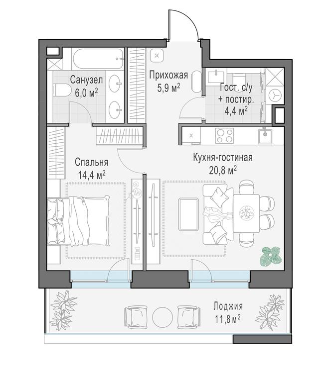 1-BD Apartment Sale, 57.4 sq. m. at Foriver, Simonovskaya Embankment, 3к1, Moscow, Russia #1