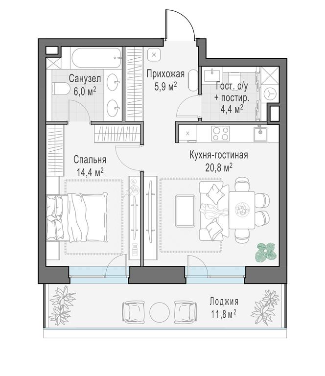 1-BD Apartment Sale, 57.5平方米 at Foriver, Simonovskaya Embankment, 3к1, Moscow, Russia #1 1-BD Apartment Sale, 57.5平方米 at Foriver, Simonovskaya Embankment, 3к1, Moscow, Russia #1