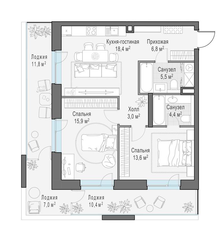 1-BD Apartment Sale, 82.3 sq. m. at Foriver, Simonovskaya Embankment, 3к1, Moscow, Russia #1
