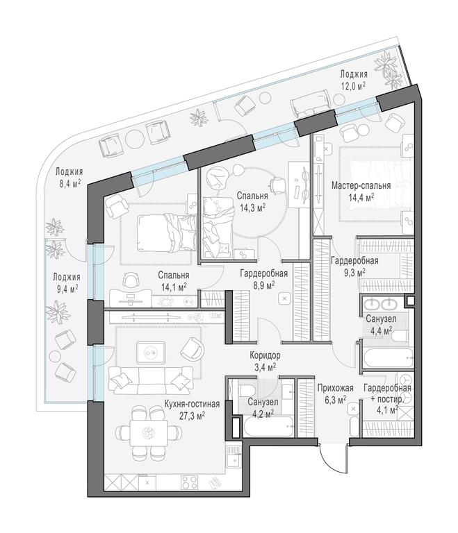 2-BD Apartment Sale, 126.6 sq. m. at Foriver, Simonovskaya Embankment, 3к1, Moscow, Russia #1