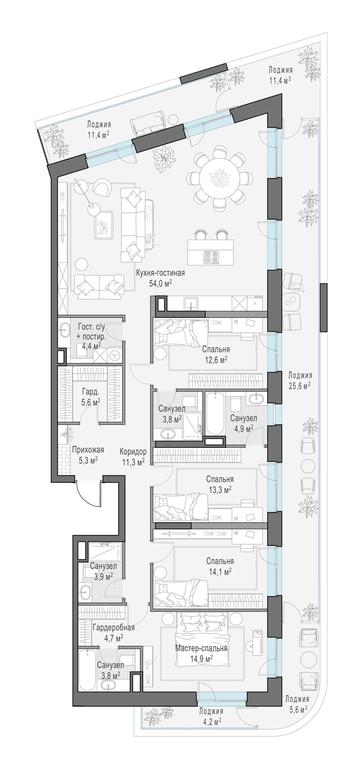 3-BD Apartment Sale, 186.2 sq. m. at Foriver, Simonovskaya Embankment, 3к1, Moscow, Russia #1