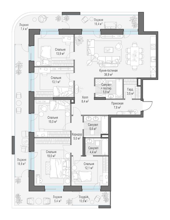 4-BD Apartment Sale, 183.5 sq. m. at Foriver, Simonovskaya Embankment, 3к1, Moscow, Russia #1