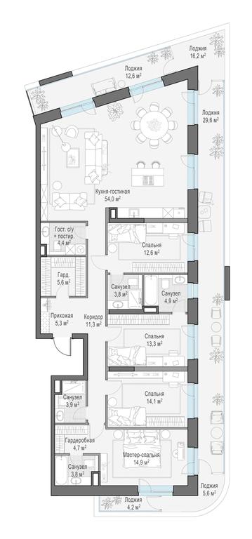 3-BD Apartment Sale, 185.9 sq. m. at Foriver, Simonovskaya Embankment, 3к1, Moscow, Russia #1
