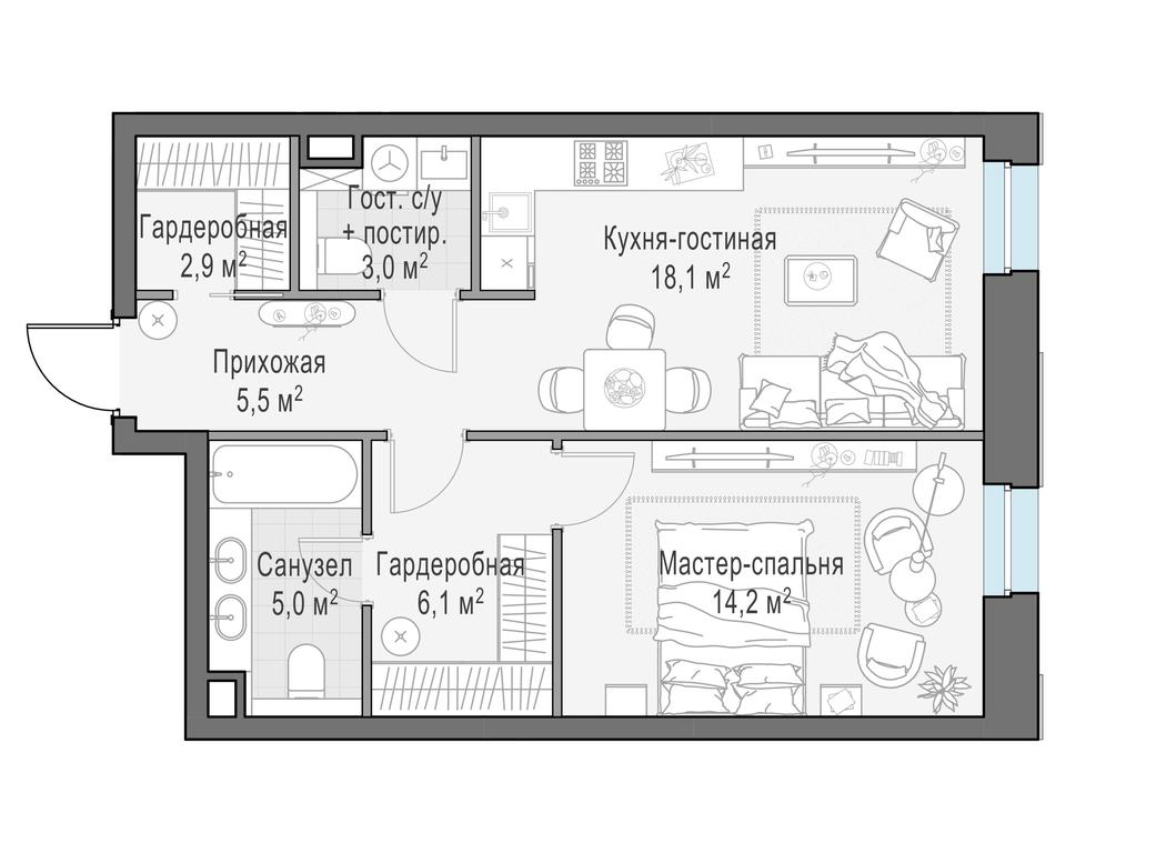 1-BD Apartment Sale, 55.3 sq. m. at Foriver, Simonovskaya Embankment, 3к1, Moscow, Russia #1 1-BD Apartment Sale, 55.3 sq. m. at Foriver, Simonovskaya Embankment, 3к1, Moscow, Russia #1