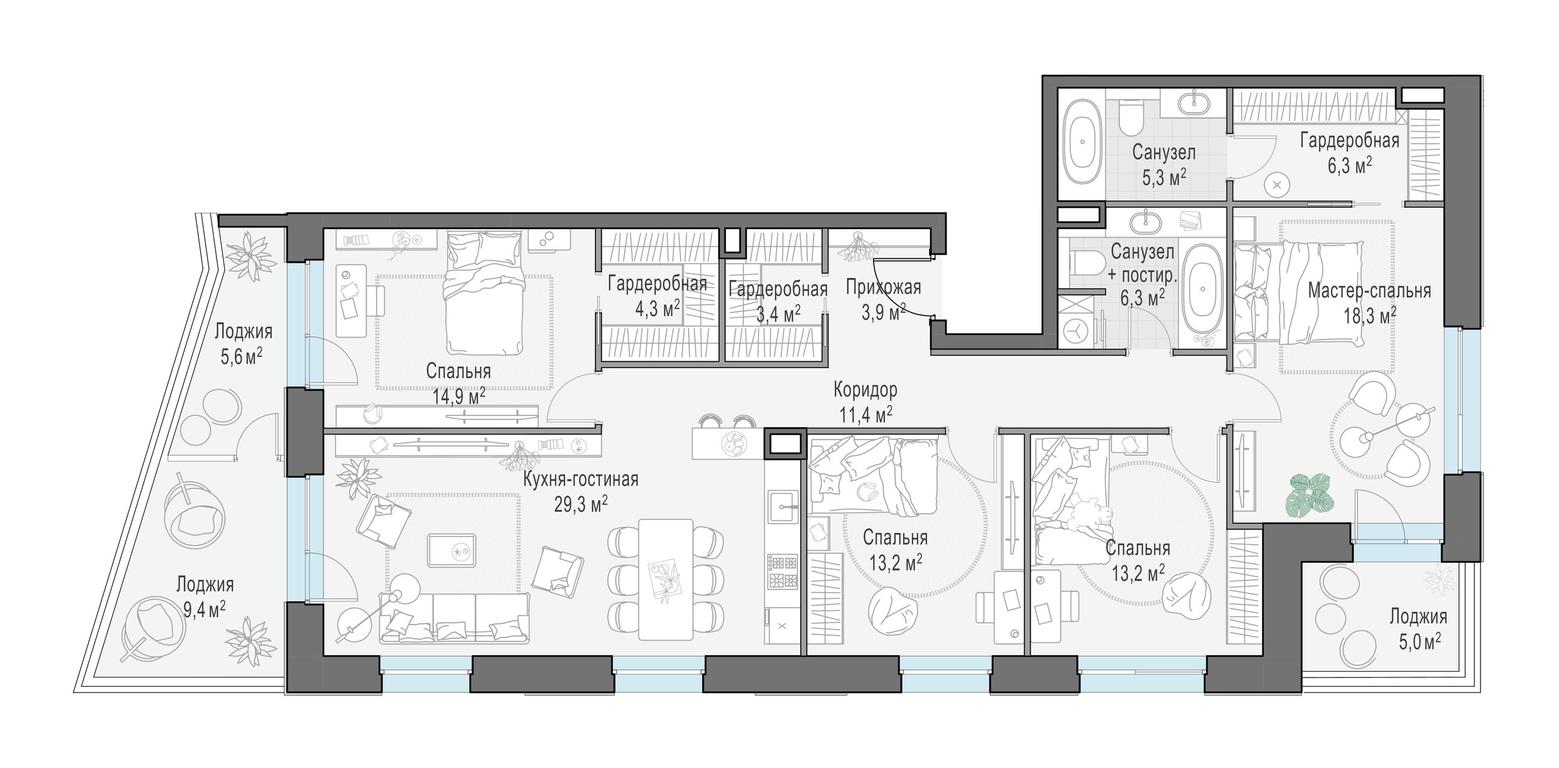 3-BD Apartment Sale, 140.8 sq. m. at Foriver, Simonovskaya Embankment, 3к1, Moscow, Russia #1