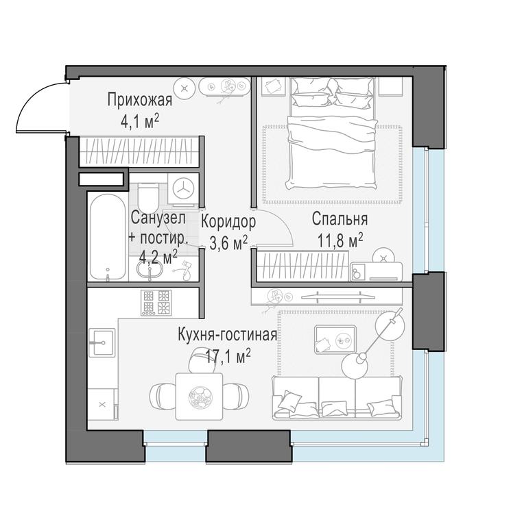1-BD Apartment Sale, 41.5平方米 at Foriver, Simonovskaya Embankment, 3к1, Moscow, Russia #1 1-BD Apartment Sale, 41.5平方米 at Foriver, Simonovskaya Embankment, 3к1, Moscow, Russia #1