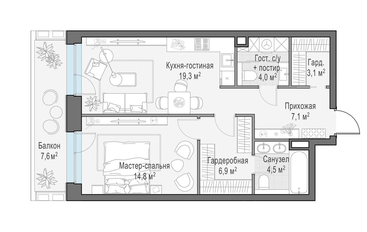 1-BD Apartment Sale, 62.4 sq. m. at Foriver, Simonovskaya Embankment, 3к1, Moscow, Russia #1