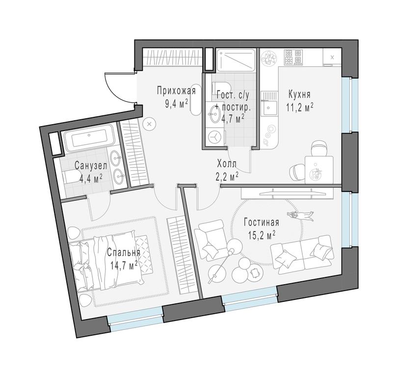 2-BD Apartment Sale, 62.2平方米 at Foriver, Simonovskaya Embankment, 3к1, Moscow, Russia #1 2-BD Apartment Sale, 62.2平方米 at Foriver, Simonovskaya Embankment, 3к1, Moscow, Russia #1