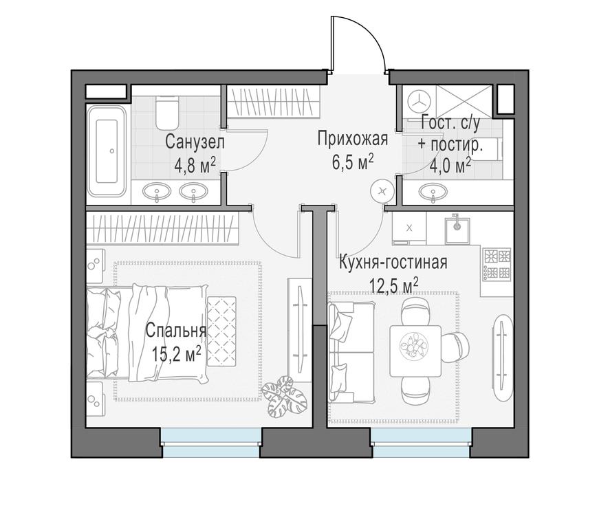 1-BD Apartment Sale, 43.3平方米 at Foriver, Simonovskaya Embankment, 3к1, Moscow, Russia #1 1-BD Apartment Sale, 43.3平方米 at Foriver, Simonovskaya Embankment, 3к1, Moscow, Russia #1