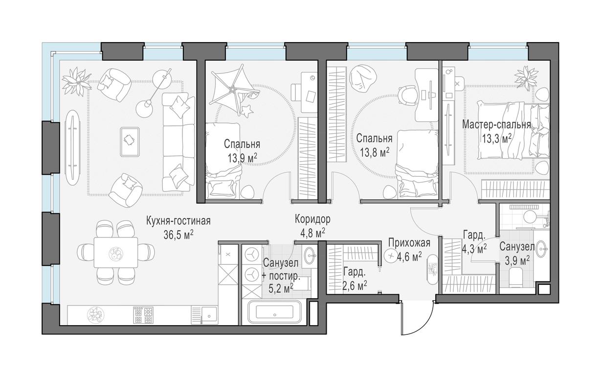 2-BD Apartment Sale, 103.3 sq. m. at Foriver, Simonovskaya Embankment, 3к1, Moscow, Russia #1